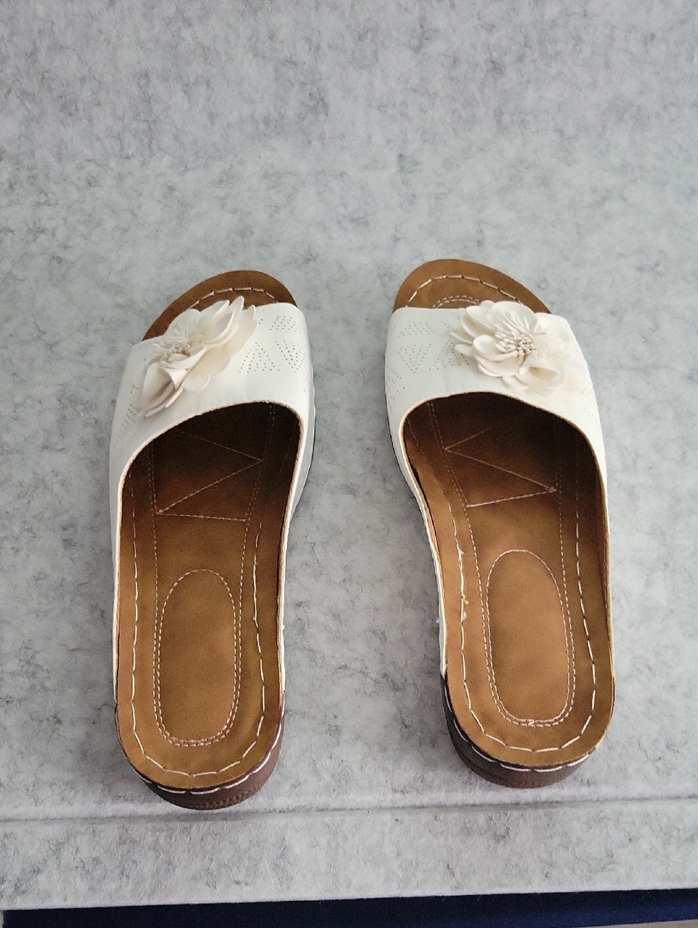 White Floral Slide Sandals for Women